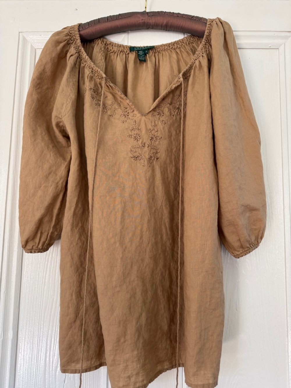 Lauren Ralph Lauren 100% Linen Peasant Boho Top in Camel sz XL